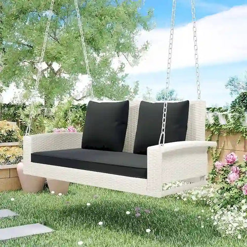50 W Outdoor Patio 2-Person Wicker Porch Swing