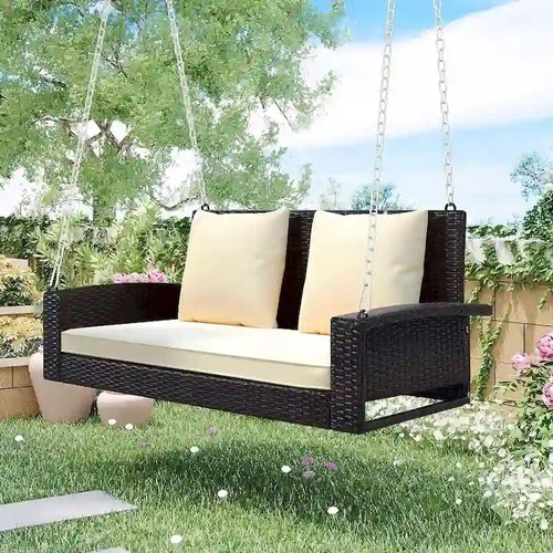 50 W Outdoor Patio 2-Person Wicker Porch Swing