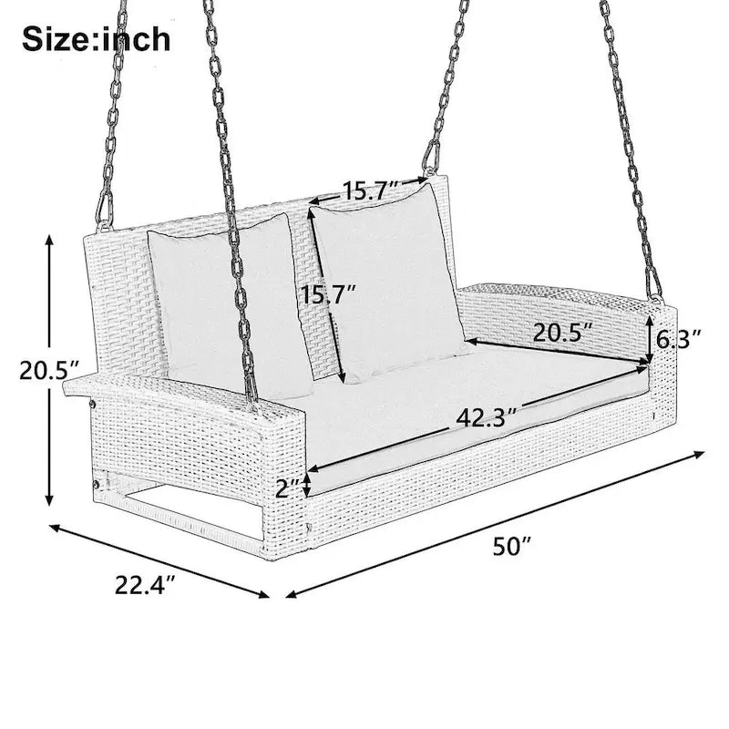 50 W Outdoor Patio 2-Person Wicker Porch Swing