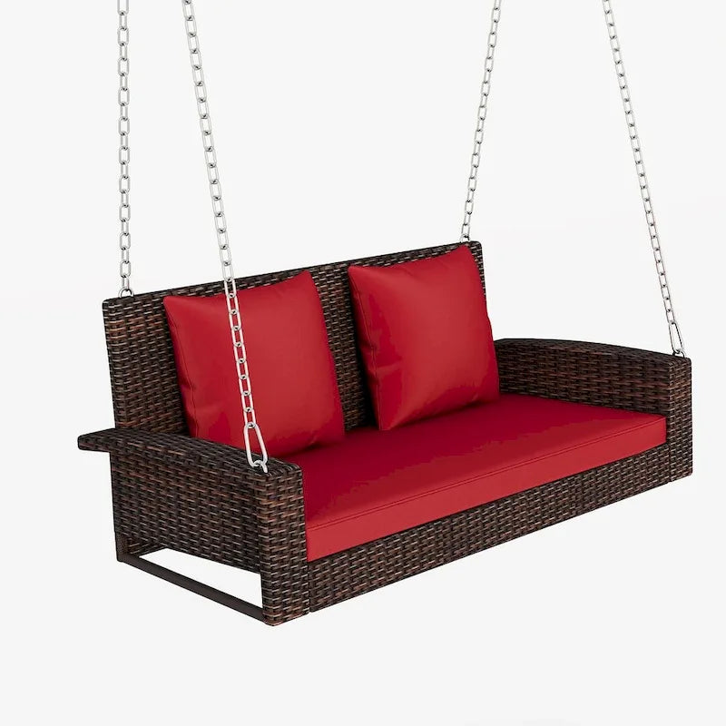 50 W Outdoor Patio 2-Person Wicker Porch Swing