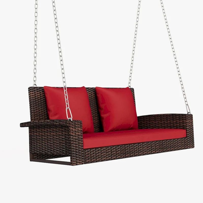 50 W Outdoor Patio 2-Person Wicker Porch Swing