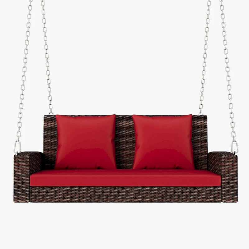 50 W Outdoor Patio 2-Person Wicker Porch Swing