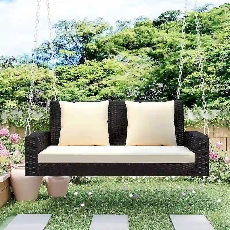50 W Outdoor Patio 2-Person Wicker Porch Swing