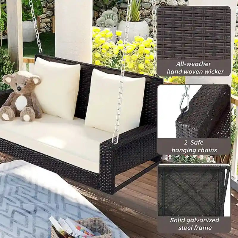 50 W Outdoor Patio 2-Person Wicker Porch Swing