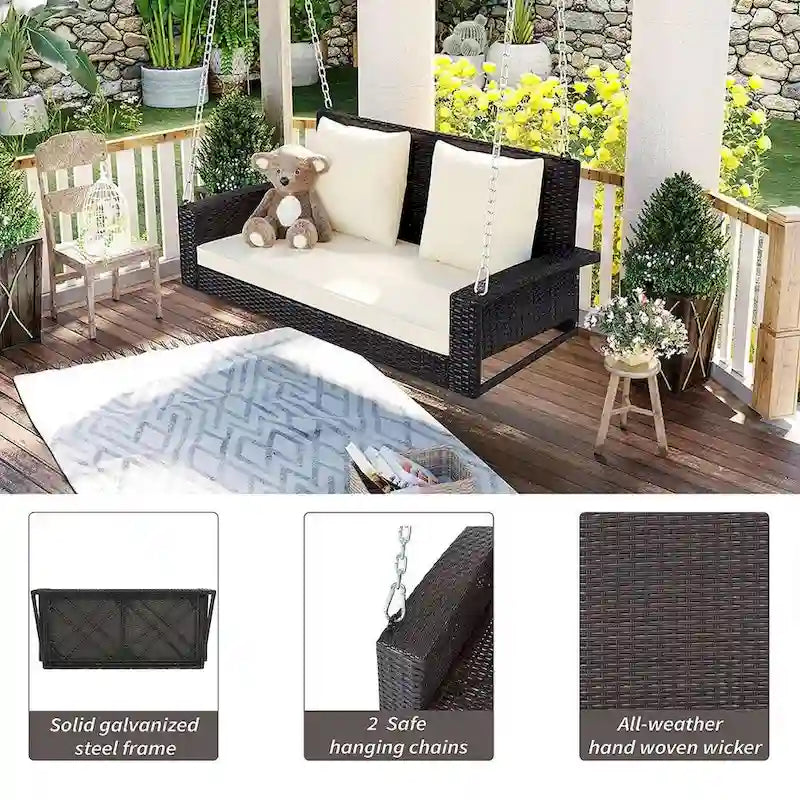 50 W Outdoor Patio 2-Person Wicker Porch Swing