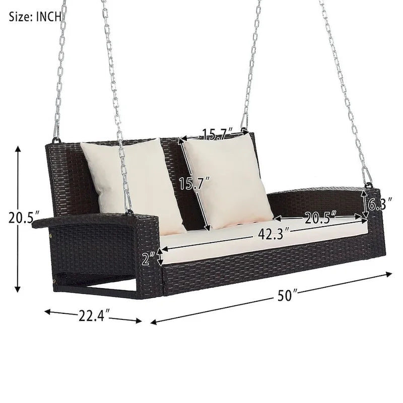 50 W Outdoor Patio 2-Person Wicker Porch Swing