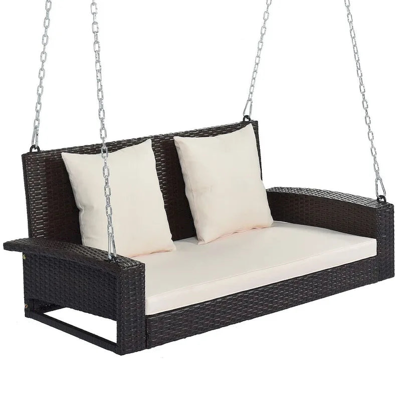 50 W Outdoor Patio 2-Person Wicker Porch Swing