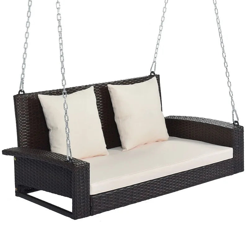 50 W Outdoor Patio 2-Person Wicker Porch Swing