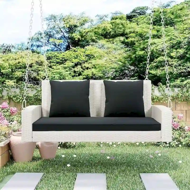 50 W Outdoor Patio 2-Person Wicker Porch Swing