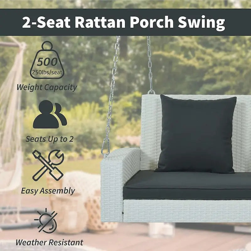 50 W Outdoor Patio 2-Person Wicker Porch Swing