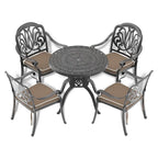 3/5-Piece Cast Aluminum Outdoor Dining Set with 31.5 in. Round Table and Random Color Seat Cushions
