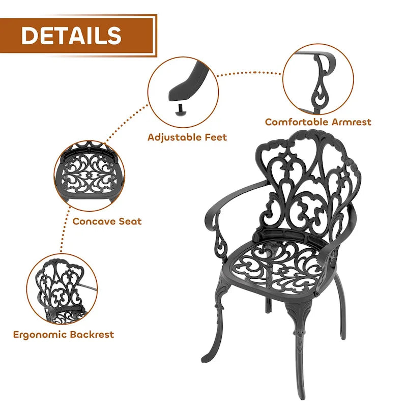 3/5-Piece Cast Aluminum Outdoor Dining Set with 31.5 in. Round Table and Random Color Seat Cushions