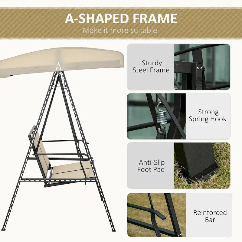 Outdoor 2-Person Patio Swings with Canopy,Breathable Mesh Seats and Steel Frame