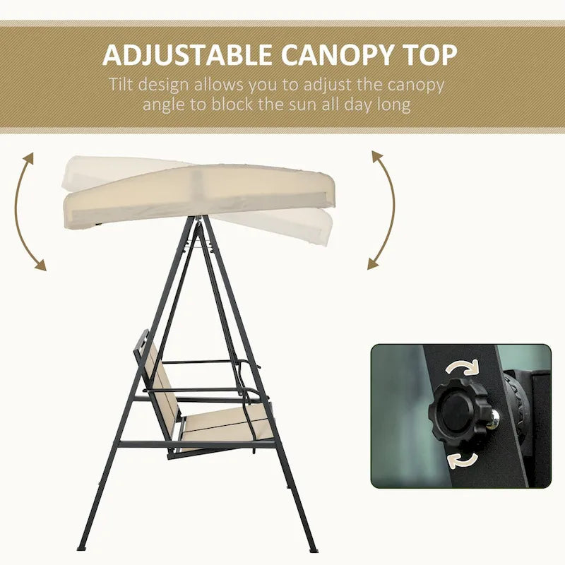 Outdoor 2-Person Patio Swings with Canopy,Breathable Mesh Seats and Steel Frame