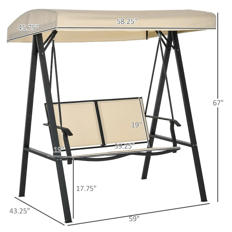 Outdoor 2-Person Patio Swings with Canopy,Breathable Mesh Seats and Steel Frame