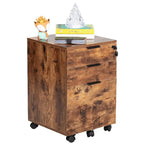 JJS 3 Drawer Rolling File Cabinet Wooden Storage with Lock & Wheels