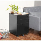 JJS 3 Drawer Rolling File Cabinet Wooden Storage with Lock & Wheels