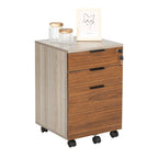 JJS 3 Drawer Rolling File Cabinet Wooden Storage with Lock & Wheels