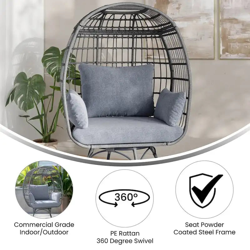 Commercial Indoor/Outdoor Wicker Swivel Lounge Chair with 4 Cushions