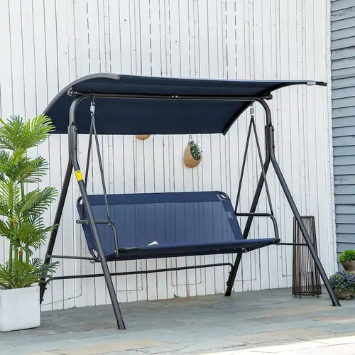 3-Person Porch Swing Bench with Stand & Adjustable Canopy, Armrests