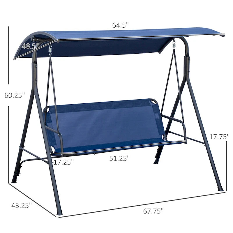3-Person Porch Swing Bench with Stand & Adjustable Canopy, Armrests