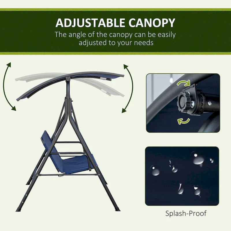 3-Person Porch Swing Bench with Stand & Adjustable Canopy, Armrests