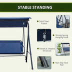 3-Person Porch Swing Bench with Stand & Adjustable Canopy, Armrests