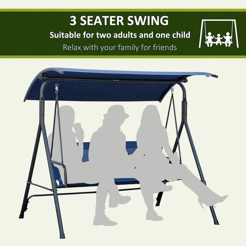 3-Person Porch Swing Bench with Stand & Adjustable Canopy, Armrests