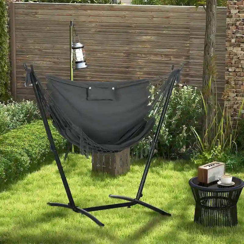Outdoor Hammock Swing Hanging Lounge Chair w/ Side Pocket and Headrest