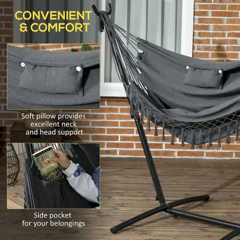 Outdoor Hammock Swing Hanging Lounge Chair w/ Side Pocket and Headrest