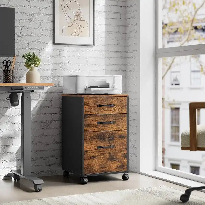 3 Drawer Wood Mobile File Cabinet