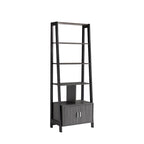 Modern Bookcase with Four Open Shelves and Two Door Cabinet - Black & Grey