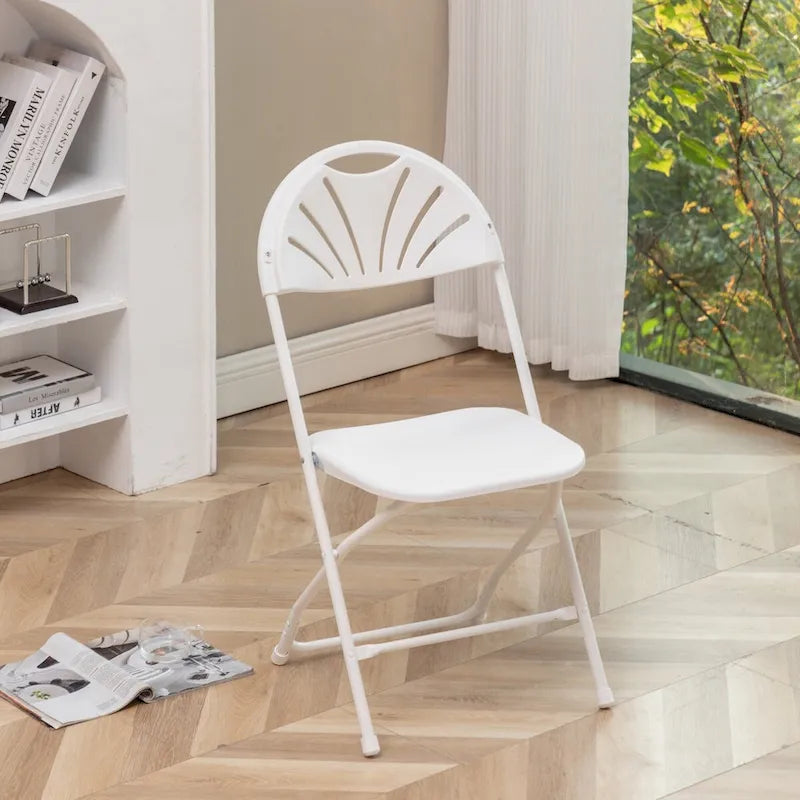 BTEXPERT White Plastic Folding Chair Steel Frame Commercial High Capacity Event Chair Lightweight Wedding Party Set of 6