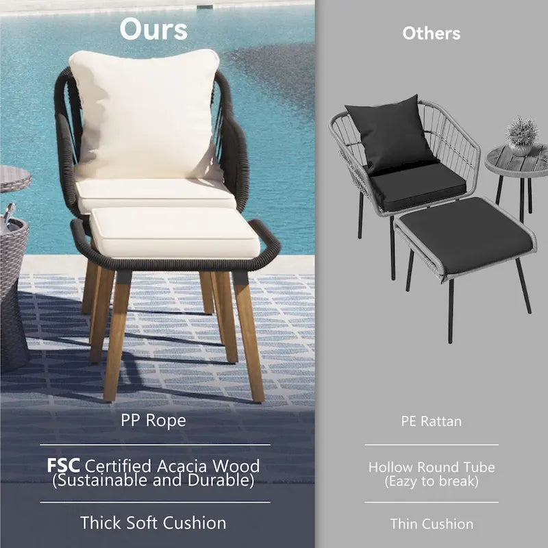 5 Pieces Patio Conversation Set with Cool Bar Table and Ottomans