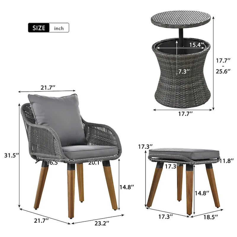5 Pieces Patio Conversation Set with Cool Bar Table and Ottomans