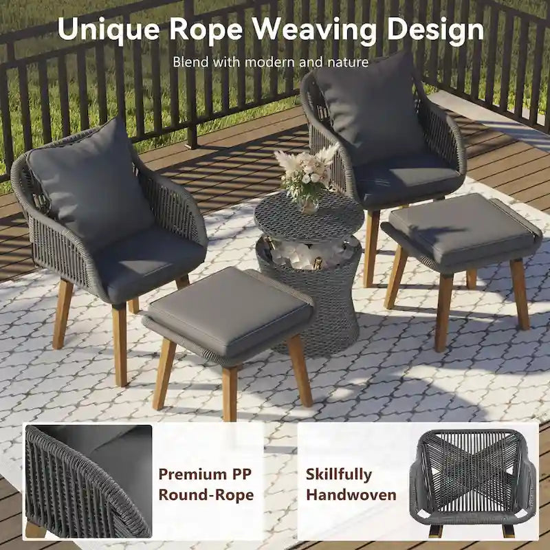 5 Pieces Patio Conversation Set with Cool Bar Table and Ottomans
