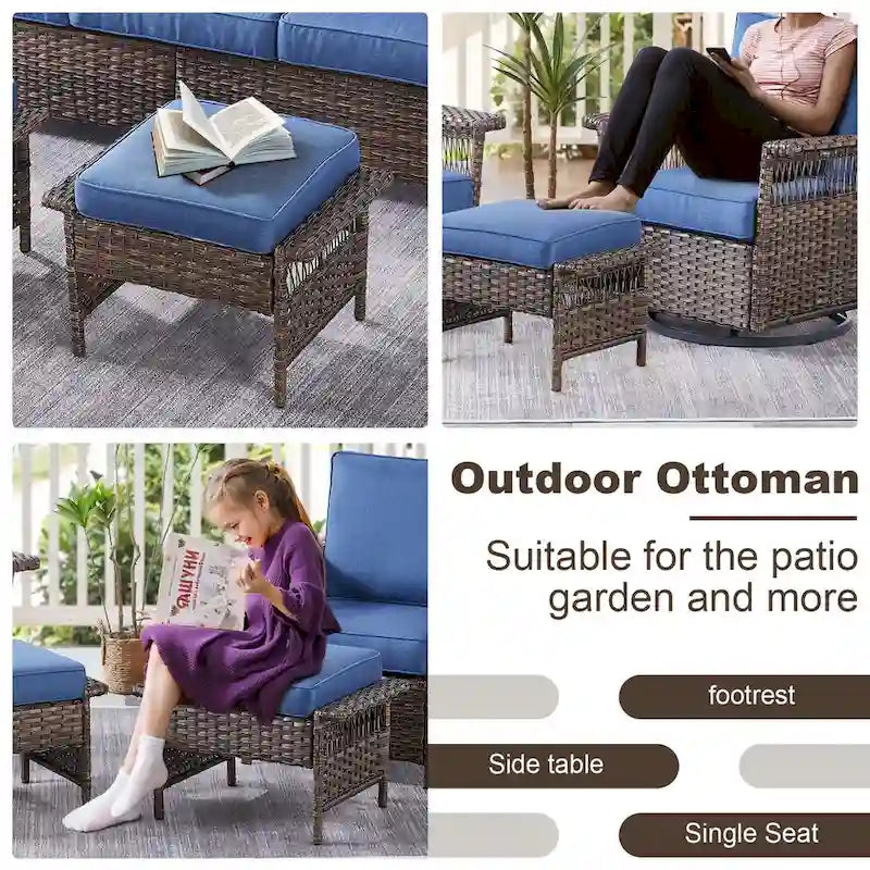 Gymojoy 5-Piece Wicker Outdoor Patio Sofa Chairs And Ottoman - Brown