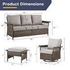 Gymojoy 5-Piece Wicker Outdoor Patio Sofa Chairs And Ottoman - Brown