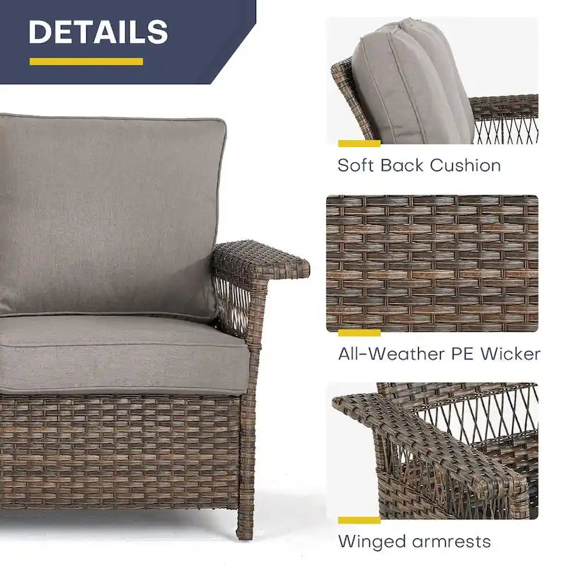 Gymojoy 5-Piece Wicker Outdoor Patio Sofa Chairs And Ottoman - Brown