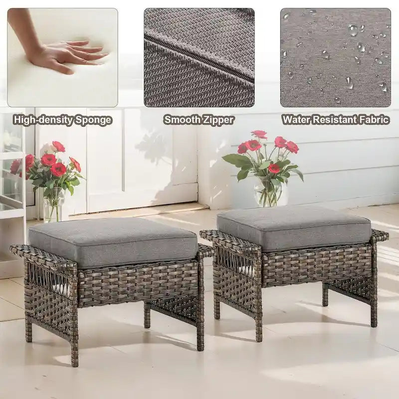Gymojoy 5-Piece Wicker Outdoor Patio Sofa Chairs And Ottoman - Brown