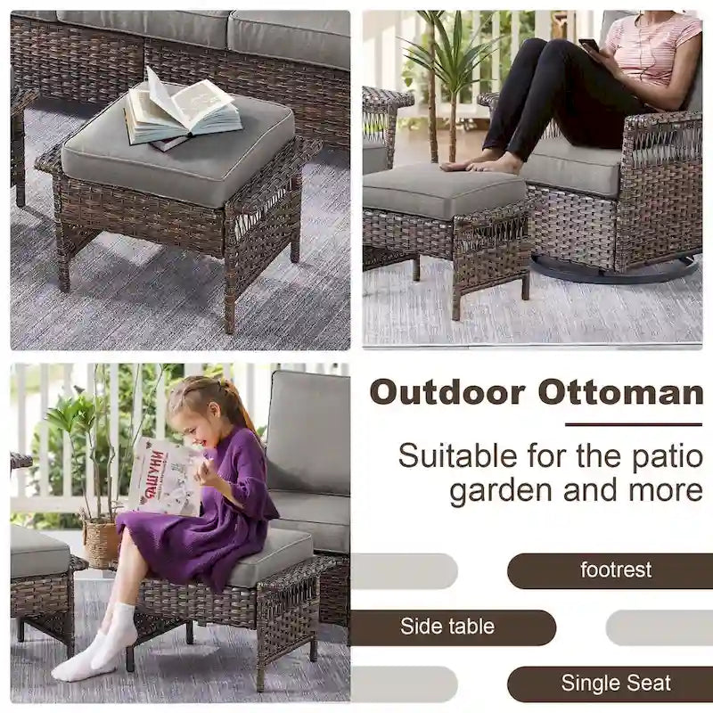 Gymojoy 5-Piece Wicker Outdoor Patio Sofa Chairs And Ottoman - Brown