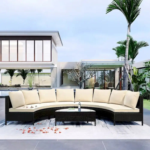 5 Pieces All-Weather Brown PE Rattan Wicker Sofa Set Outdoor Patio Sectional Furniture Set