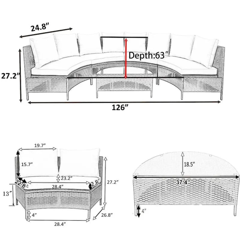 5 Pieces All-Weather Brown PE Rattan Wicker Sofa Set Outdoor Patio Sectional Furniture Set