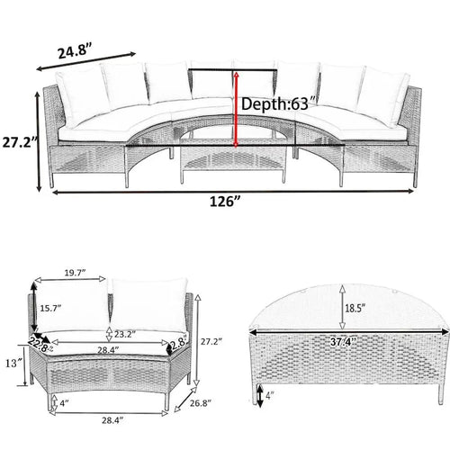 5 Pieces All-Weather Brown PE Rattan Wicker Sofa Set Outdoor Patio Sectional Furniture Set