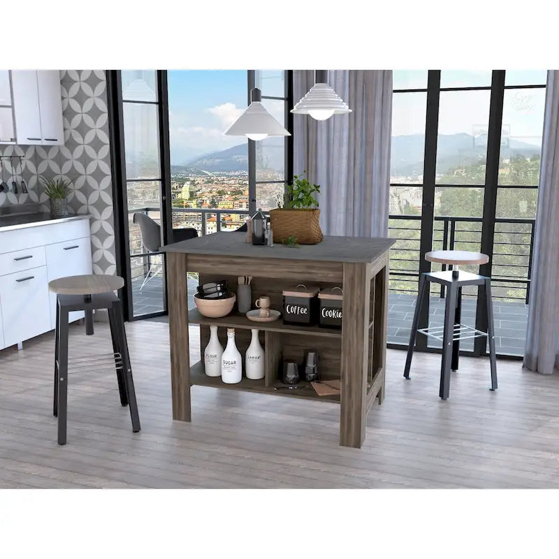 Rockaway 3-Shelf Kitchen Island Dark Brown and Onix