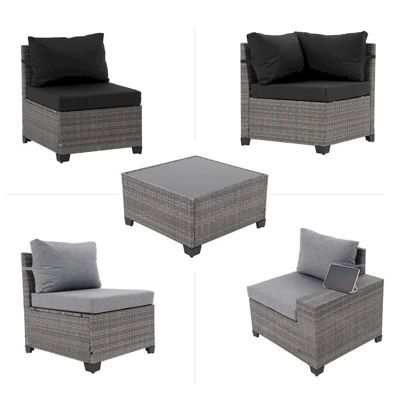 6-Piece Patio Free Combination Wicker Conversation Set With Double Set Cushions Cover