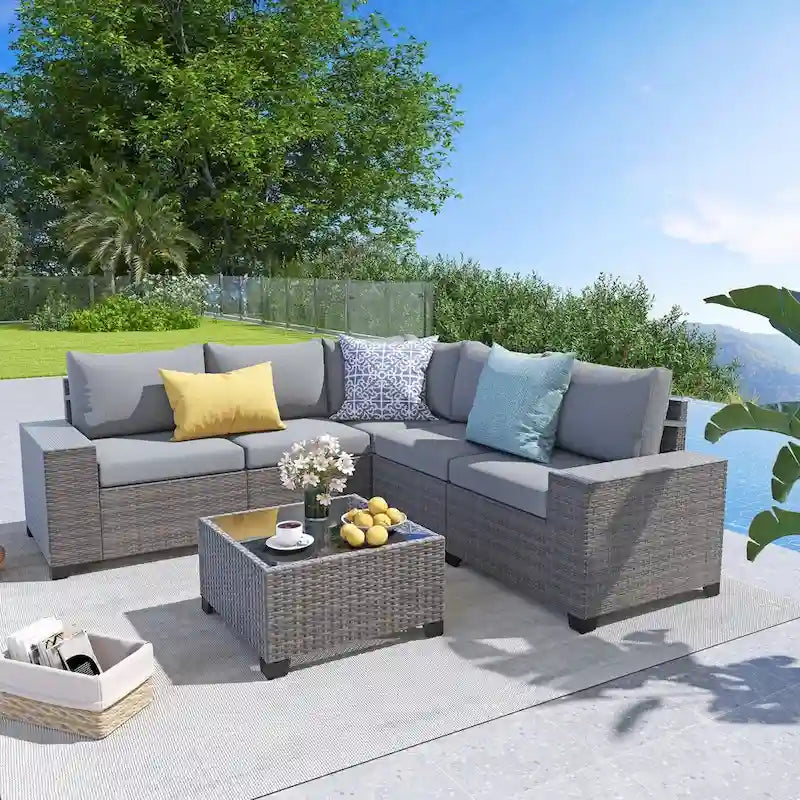 6-Piece Patio Free Combination Wicker Conversation Set With Double Set Cushions Cover