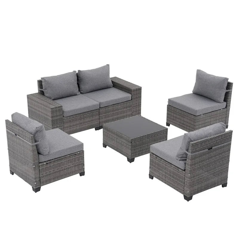 6-Piece Patio Free Combination Wicker Conversation Set With Double Set Cushions Cover