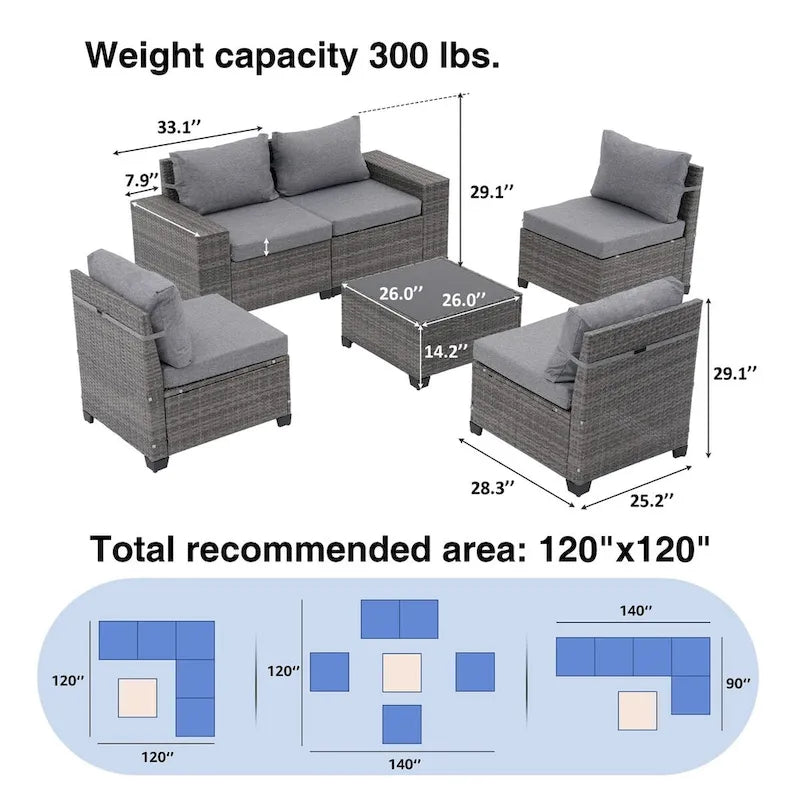 6-Piece Patio Free Combination Wicker Conversation Set With Double Set Cushions Cover