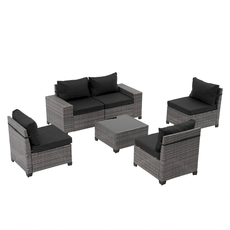 6-Piece Patio Free Combination Wicker Conversation Set With Double Set Cushions Cover